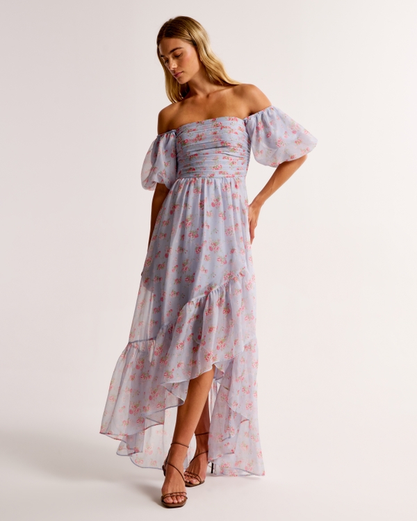 Emerson Off-The-Shoulder Drama Maxi Dress, Blue Floral