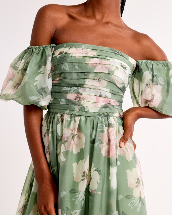 Emerson Off-The-Shoulder Drama Maxi Dress, Green Floral view 2