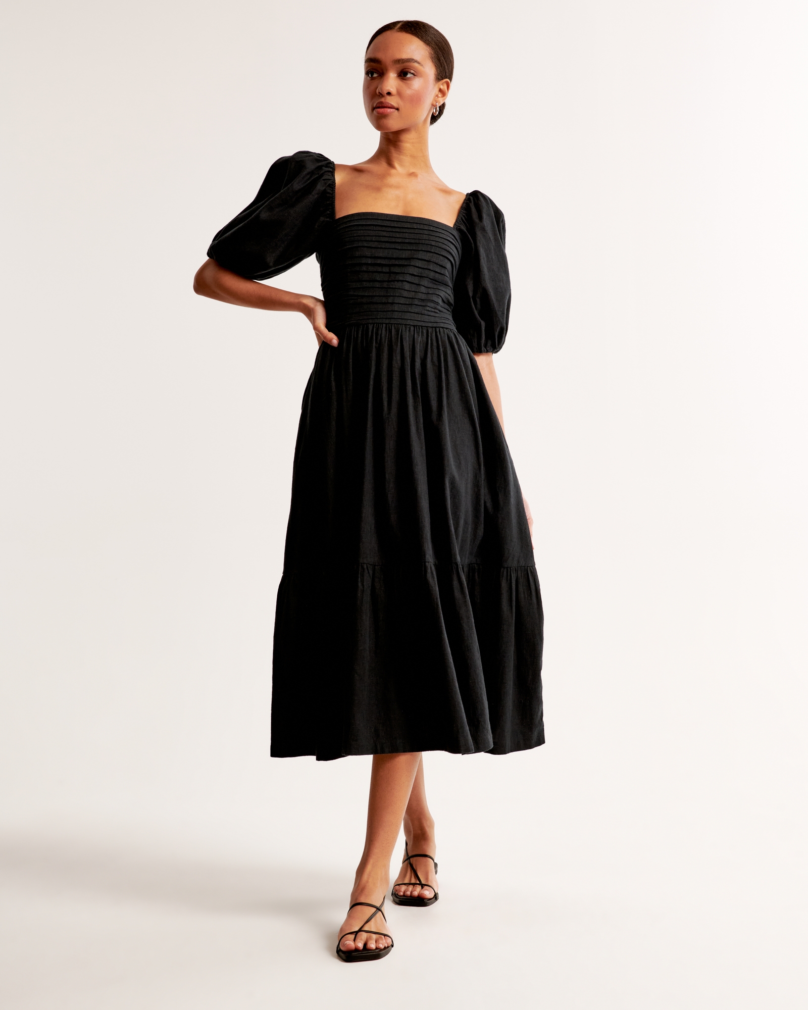 The A&F Emerson Linen-Blend Puff Sleeve Midi Dress