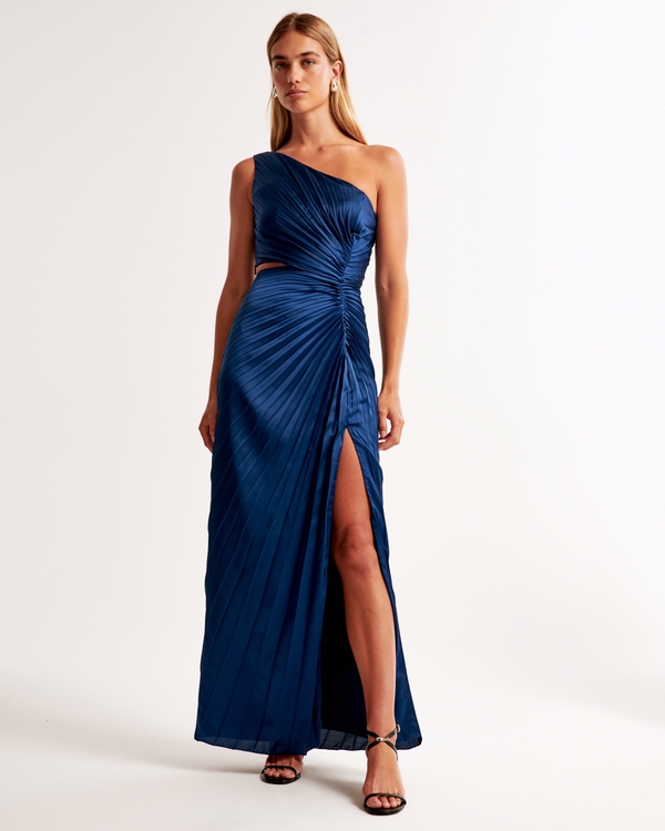 The A&F Giselle Pleated One-Shoulder Cutout Maxi Dress, Dark Teal