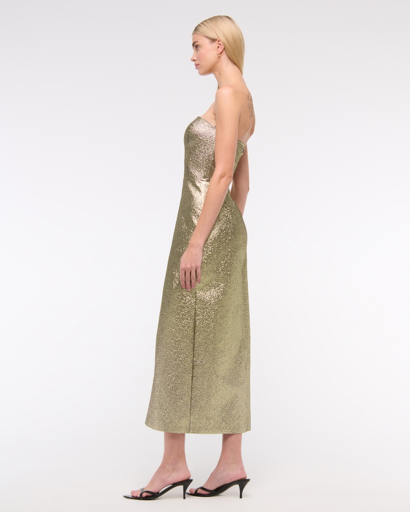 Metallic Strapless Midi Dress