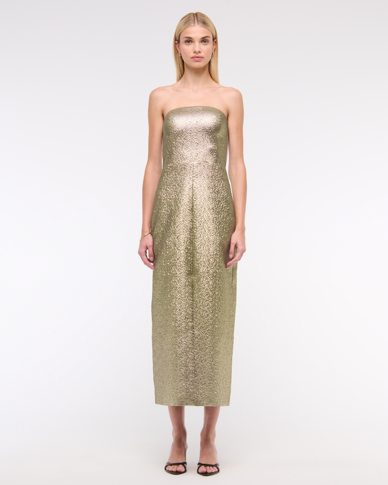 Metallic Strapless Midi Dress