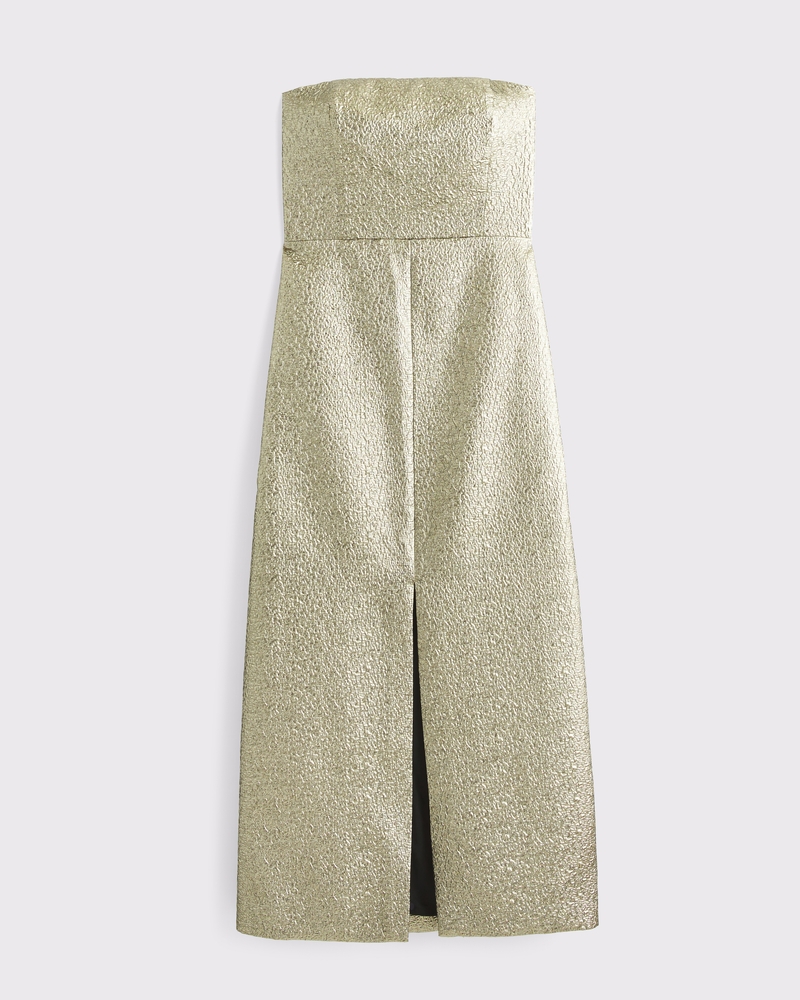 Metallic Strapless Midi Dress