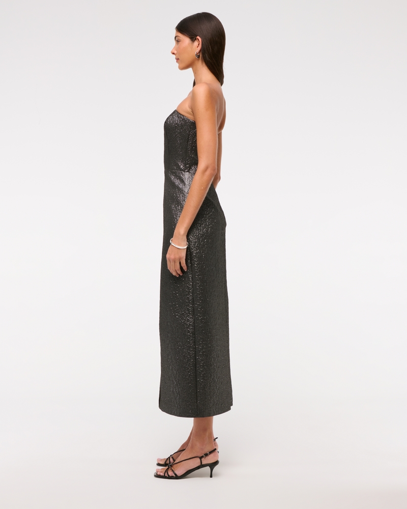Metallic Strapless Midi Dress