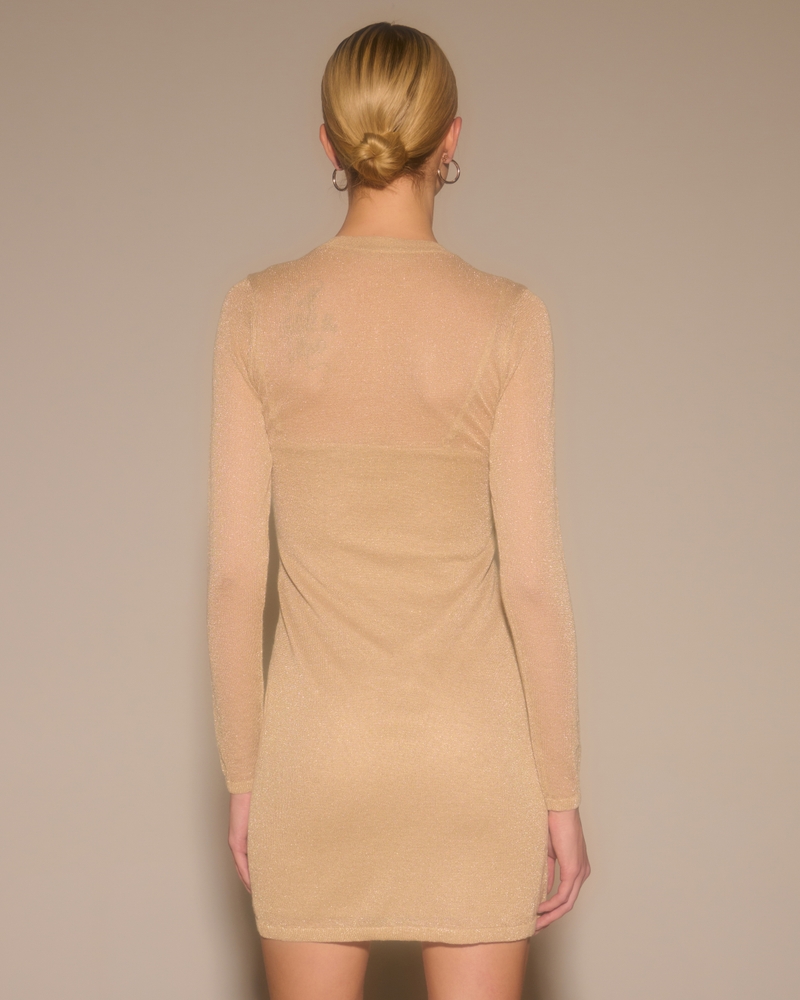 Long-Sleeve Sheer Mini Sweater Dress