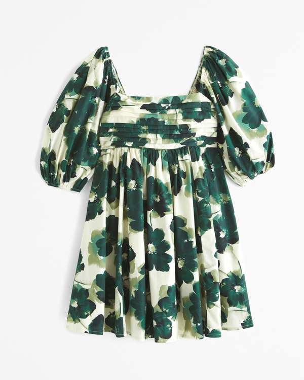 Emerson Poplin Puff Sleeve Mini Dress, Green Floral