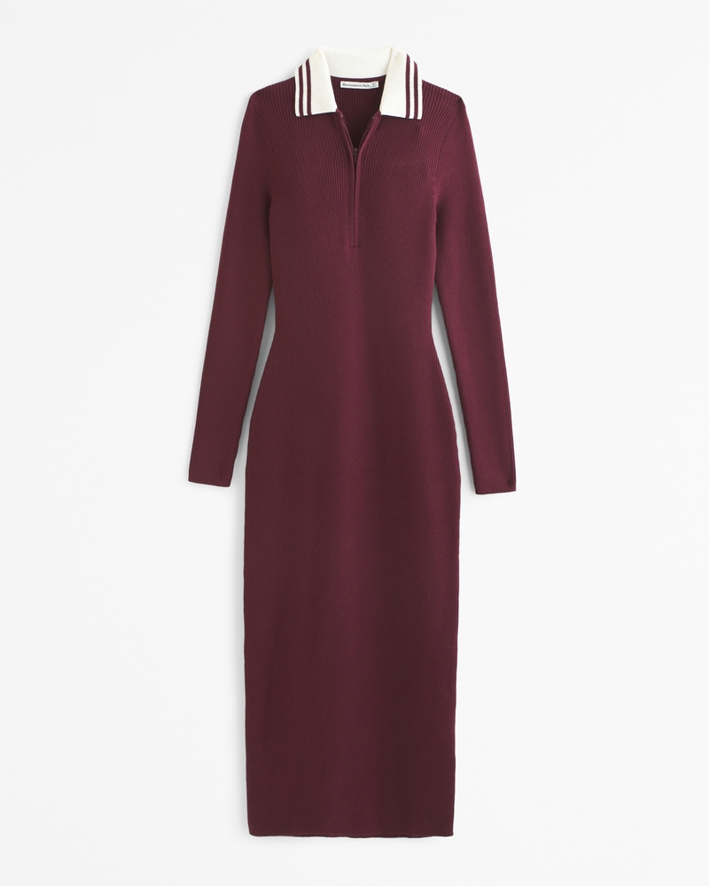 Long-Sleeve Half-Zip Maxi Sweater Dress