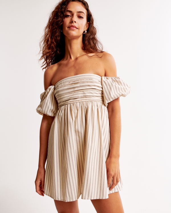 Emerson Off-The-Shoulder Skort, Cream Stripe