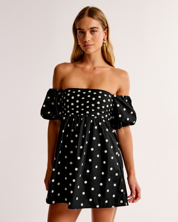 Emerson Off-The-Shoulder Skort, Black Dot