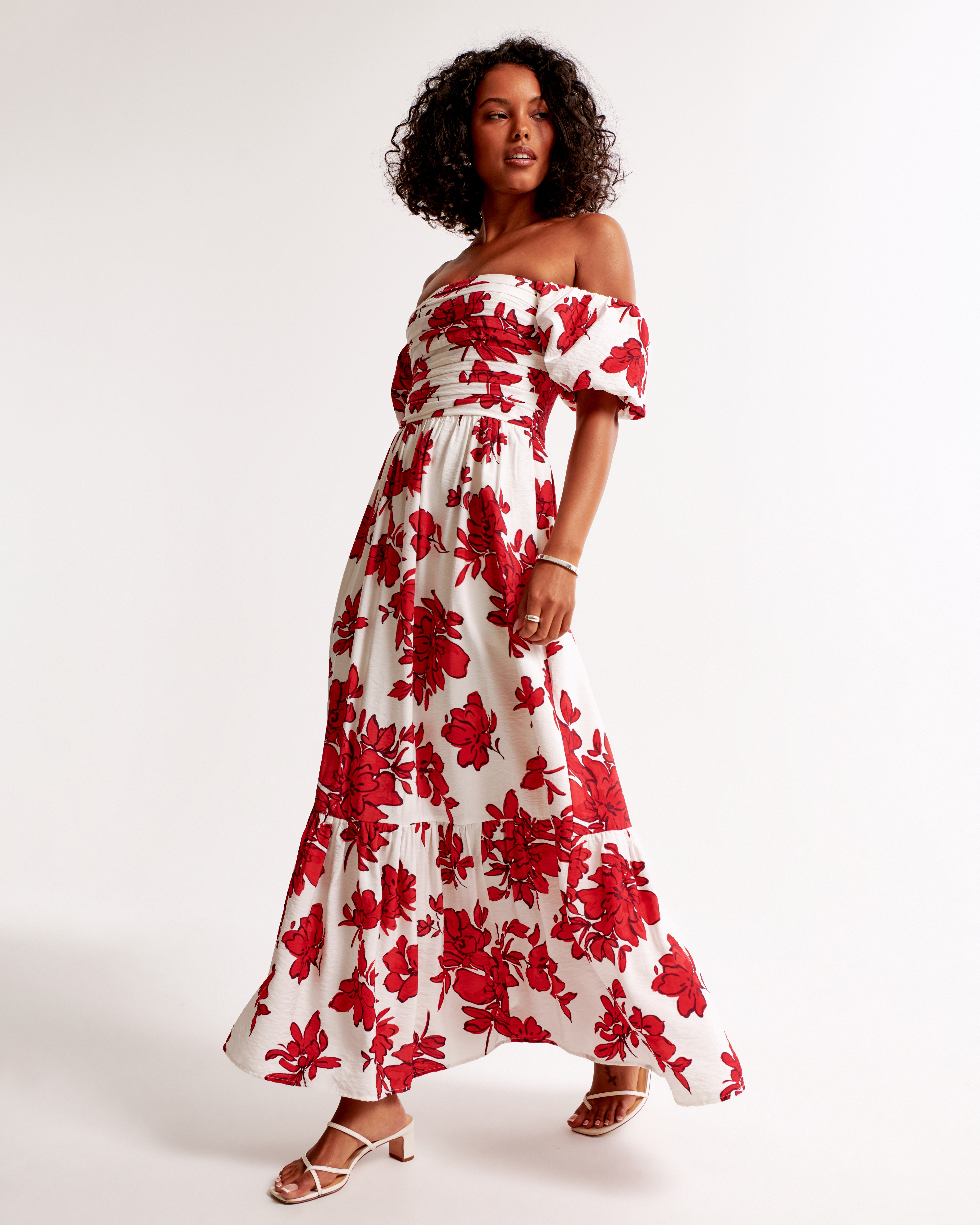 Off the shoulder long flowy dress hotsell