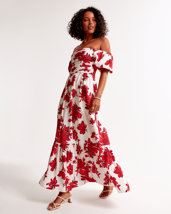 The A&F Emerson Off-The-Shoulder Maxi Dress, White Floral