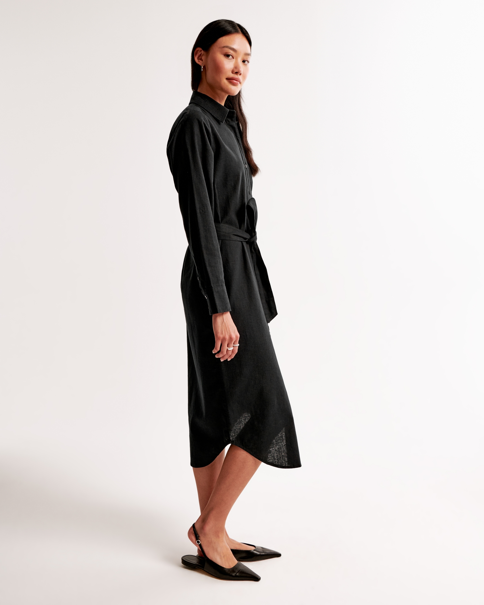 Linen-Blend Midi Shirt Dress