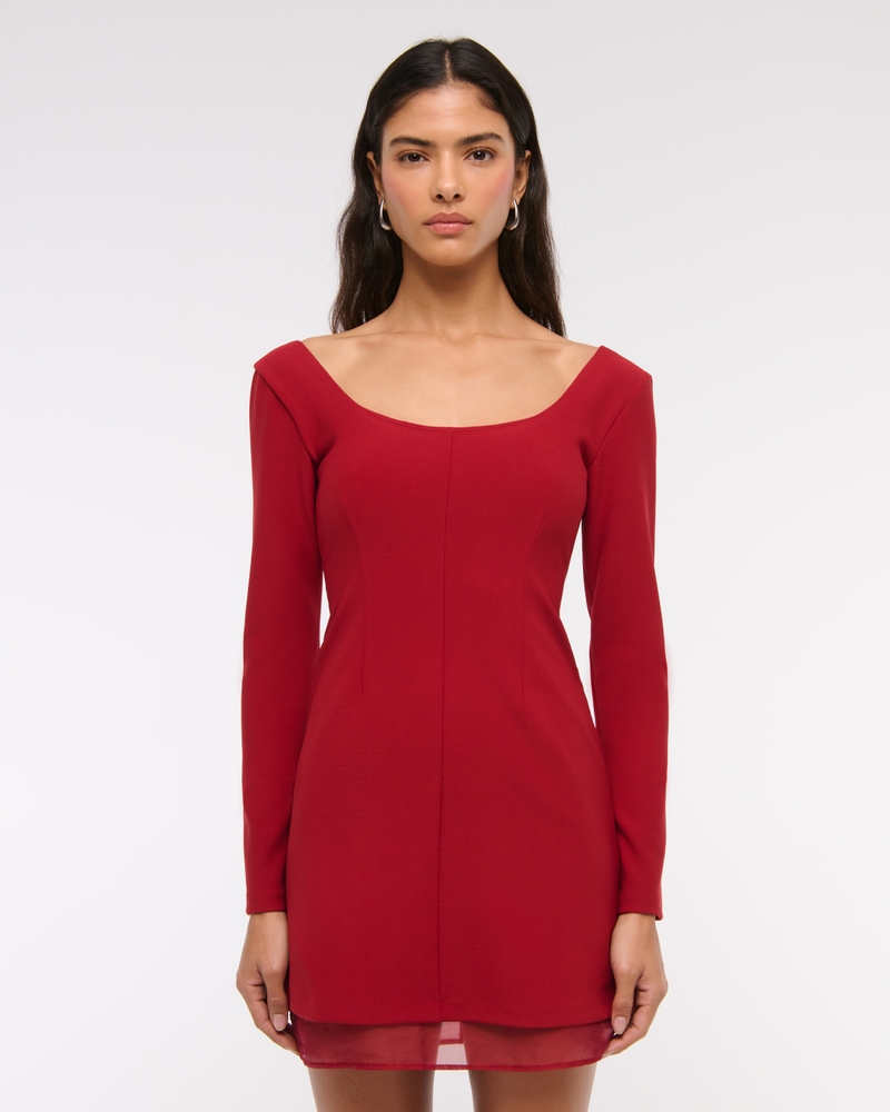 Long-Sleeve Sheer Hem Mini Dress