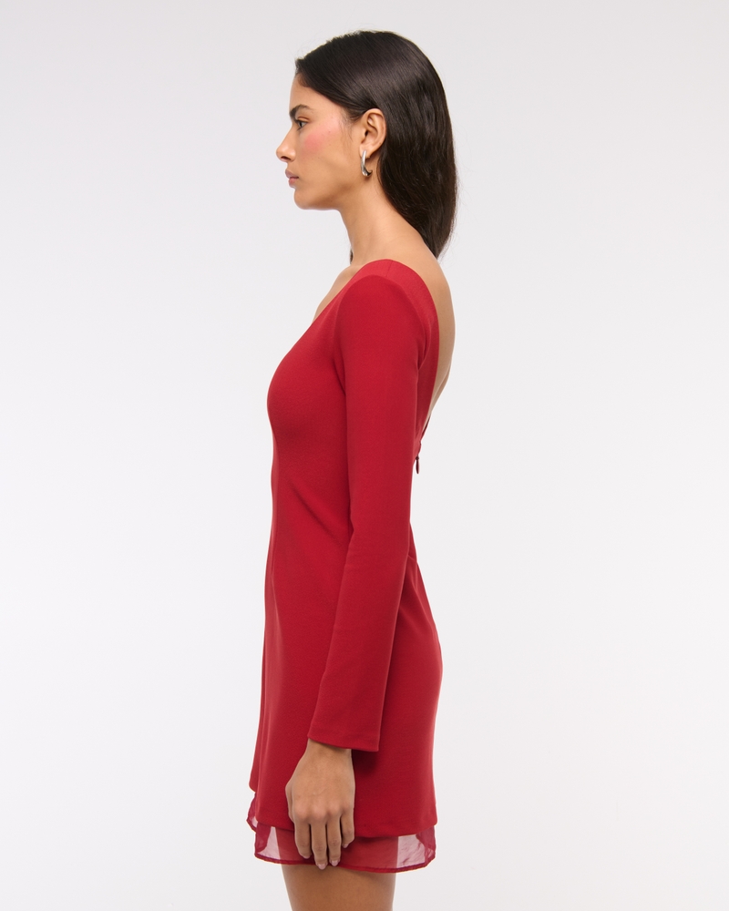Long-Sleeve Sheer Hem Mini Dress