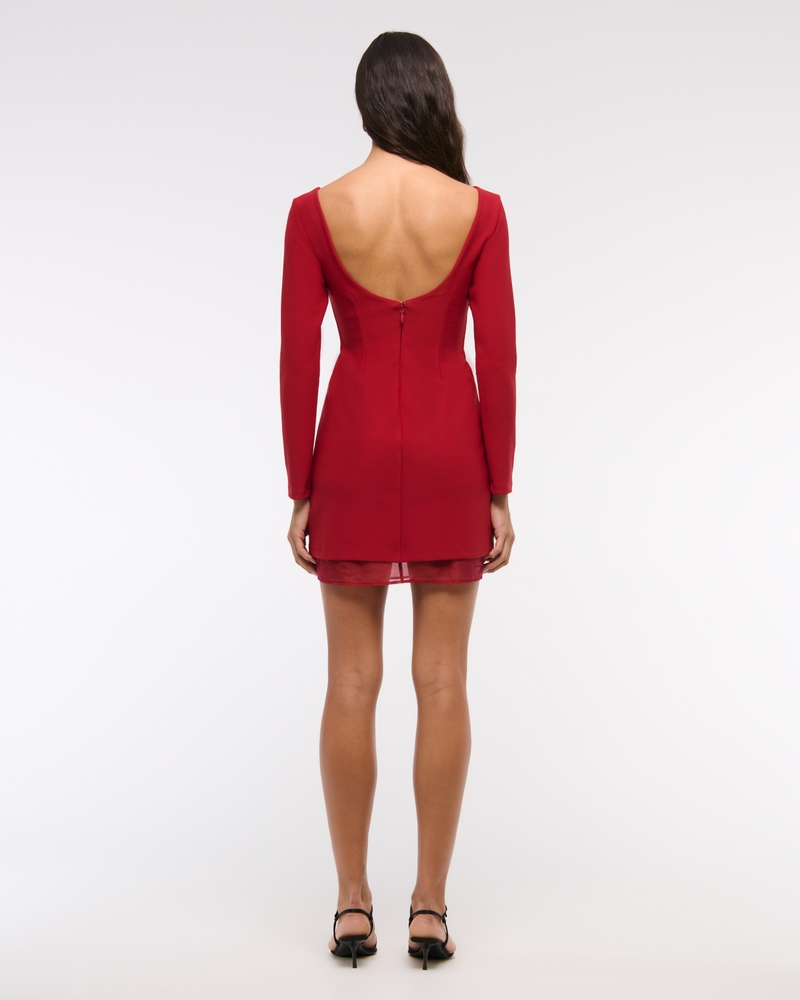 Long-Sleeve Sheer Hem Mini Dress