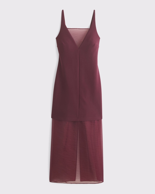 V-Neck Sheer Midi Dress