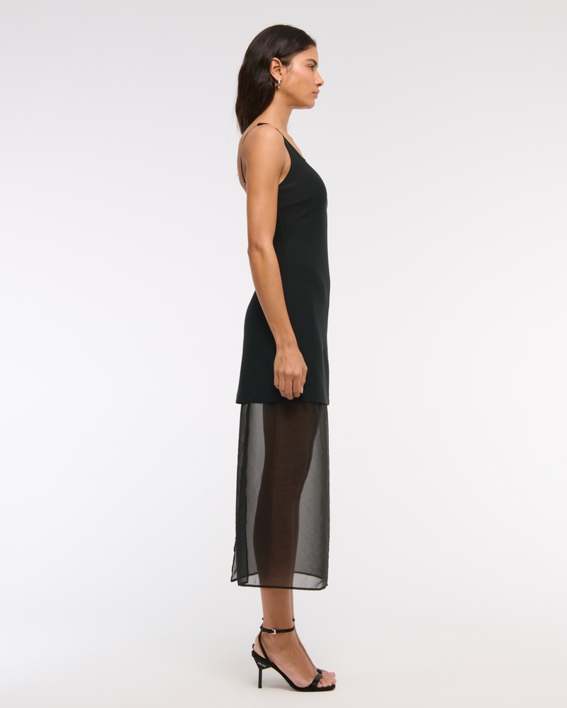 V-Neck Sheer Midi Dress