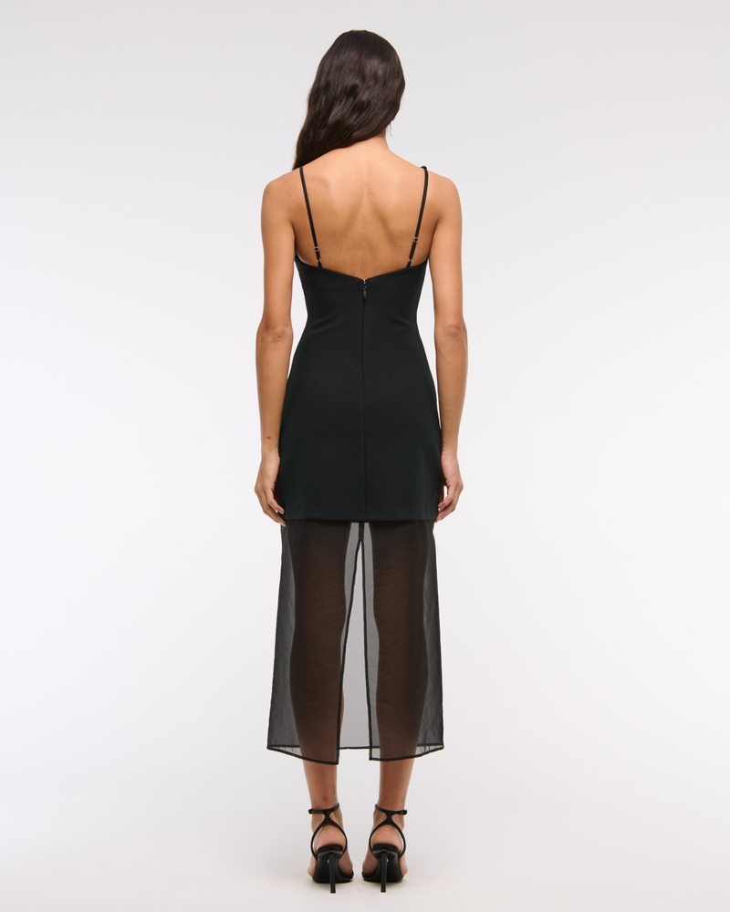 V-Neck Sheer Midi Dress