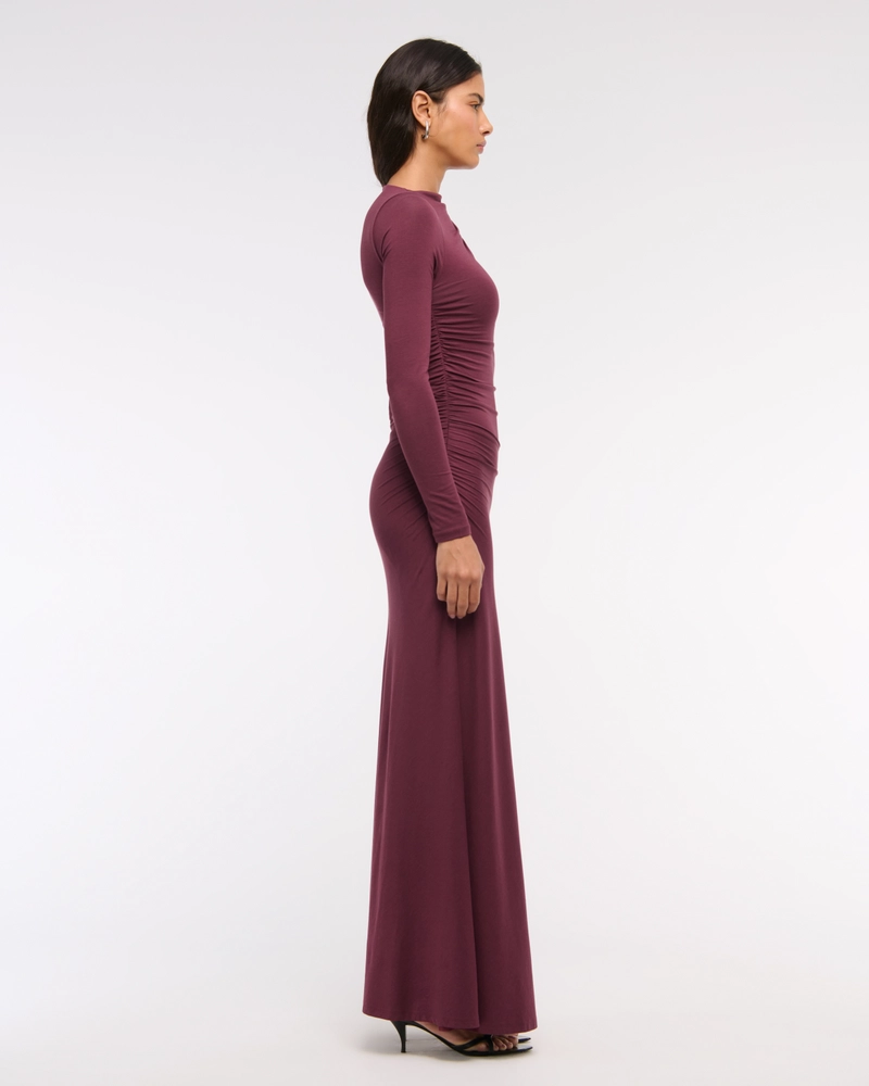 Long-Sleeve Draped Knit Maxi Dress