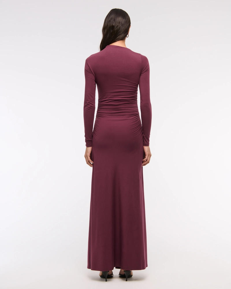 Long-Sleeve Draped Knit Maxi Dress