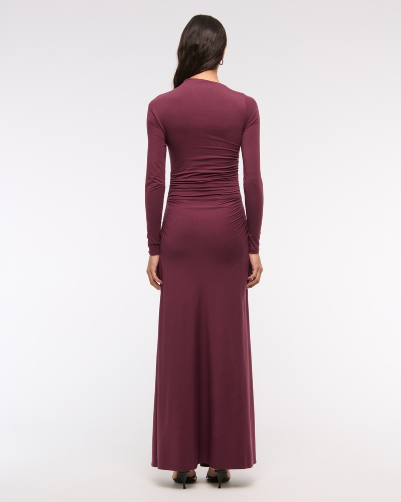 Long-Sleeve Draped Knit Maxi Dress