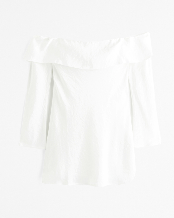 Off-The-Shoulder Long-Sleeve Mini Dress, Pearl view 2