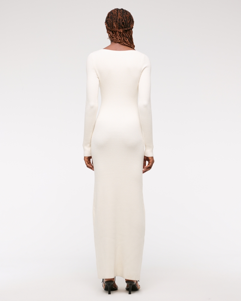 Women's Long-Sleeve Button-Through Maxi Sweater Dress Women's