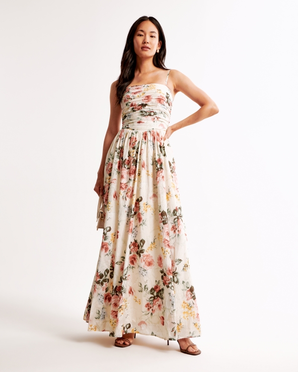 The A&F Emerson Lace-Up Back Maxi Dress, White Floral