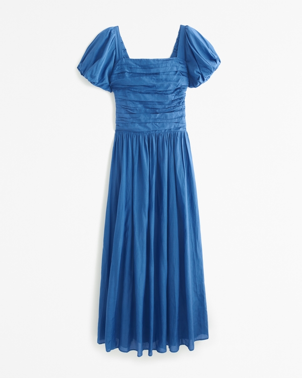 The A&F Emerson Dropped Waist Puff Sleeve Maxi Dress, Dutch Blue view 1