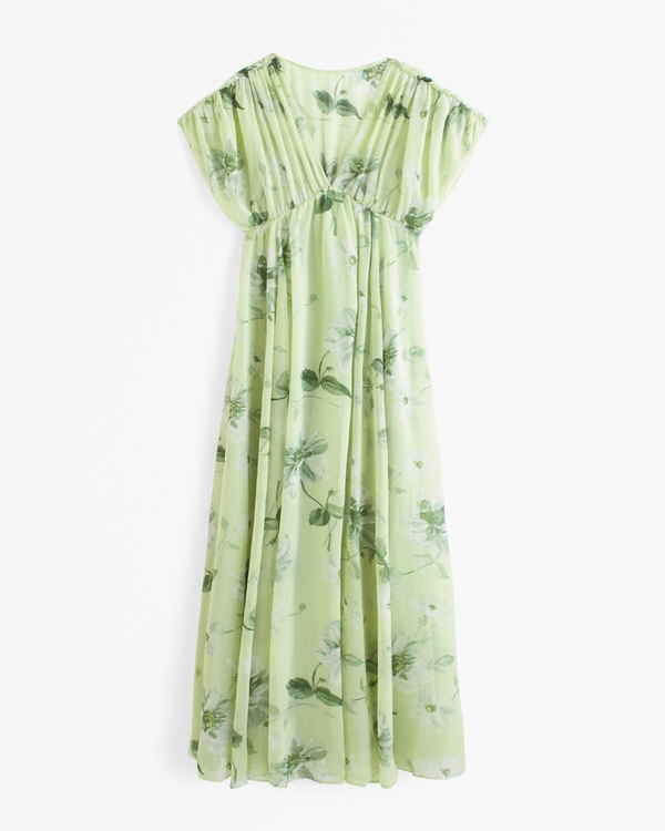 Dolman Sleeve Flowy Maxi Dress, Green Floral view 1