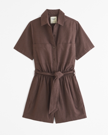 Women s Linen Blend Utility Romper Women s Dresses Jumpsuits Abercrombie
