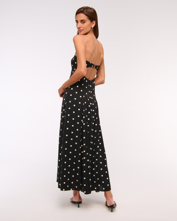Godet Clasp-Back Midi Dress, Black Dot view 1