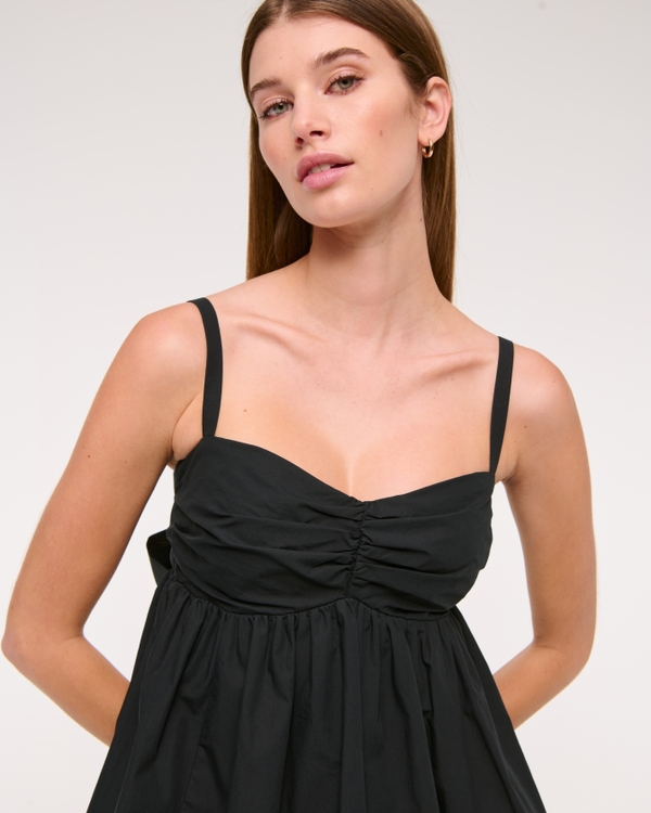 Women's Babydoll Bubble Hem Mini Dress in Black | Size L PETITE | Abercrombie & Fitch