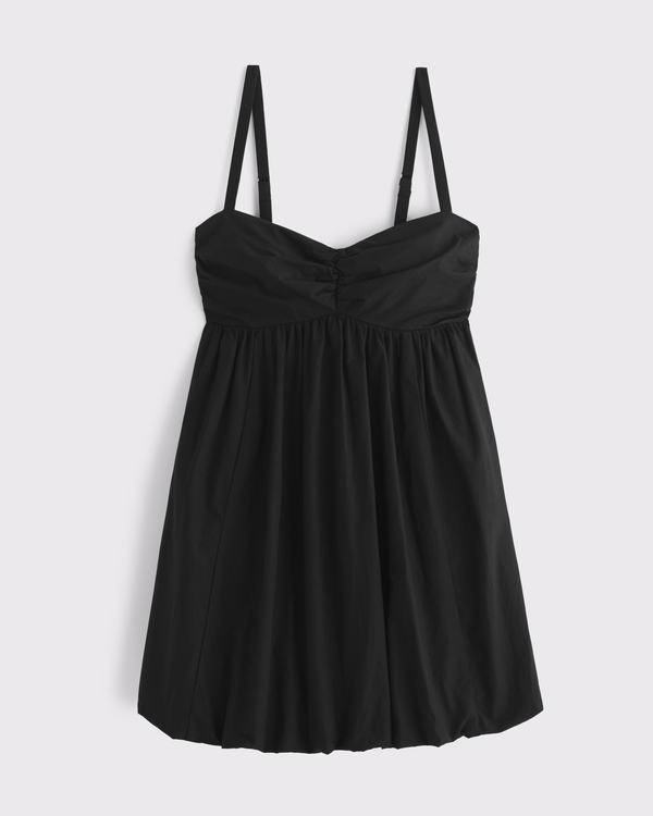 Babydoll Bubble Hem Mini Dress, Black view 1