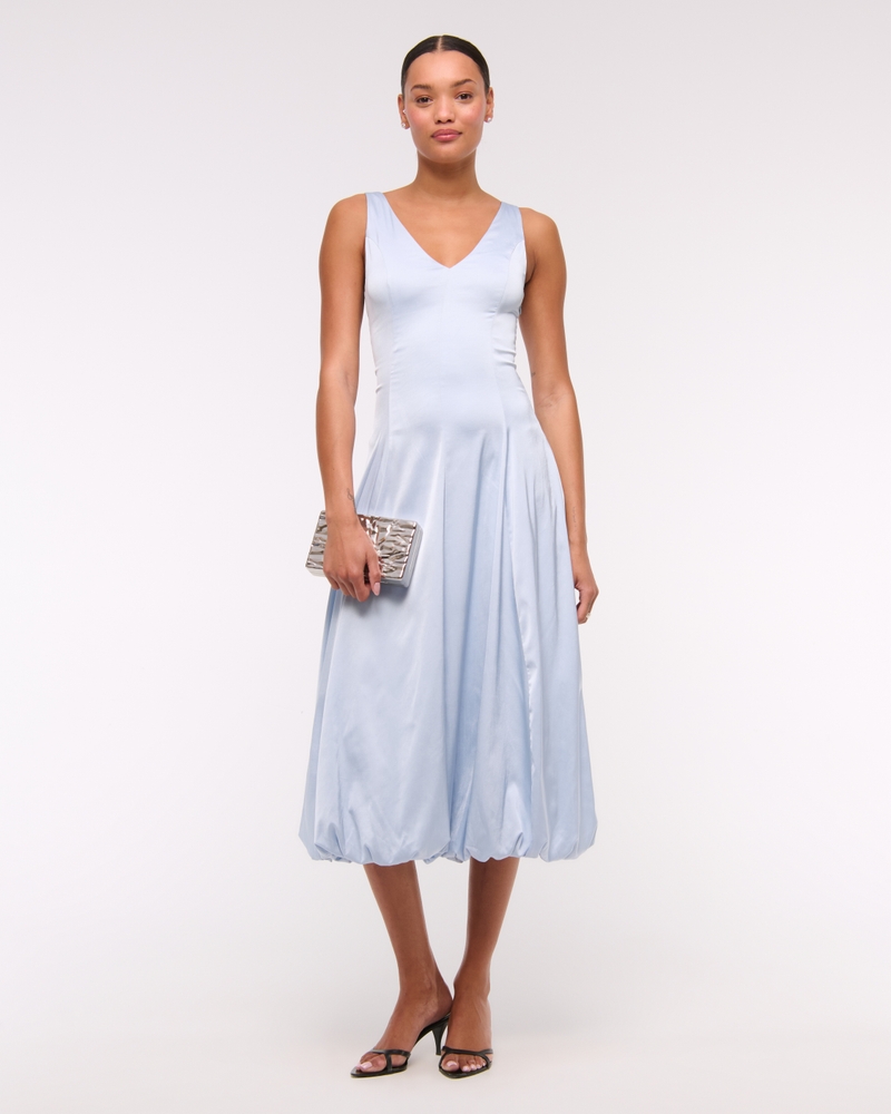 Plunge Bubble Hem Midi Dress