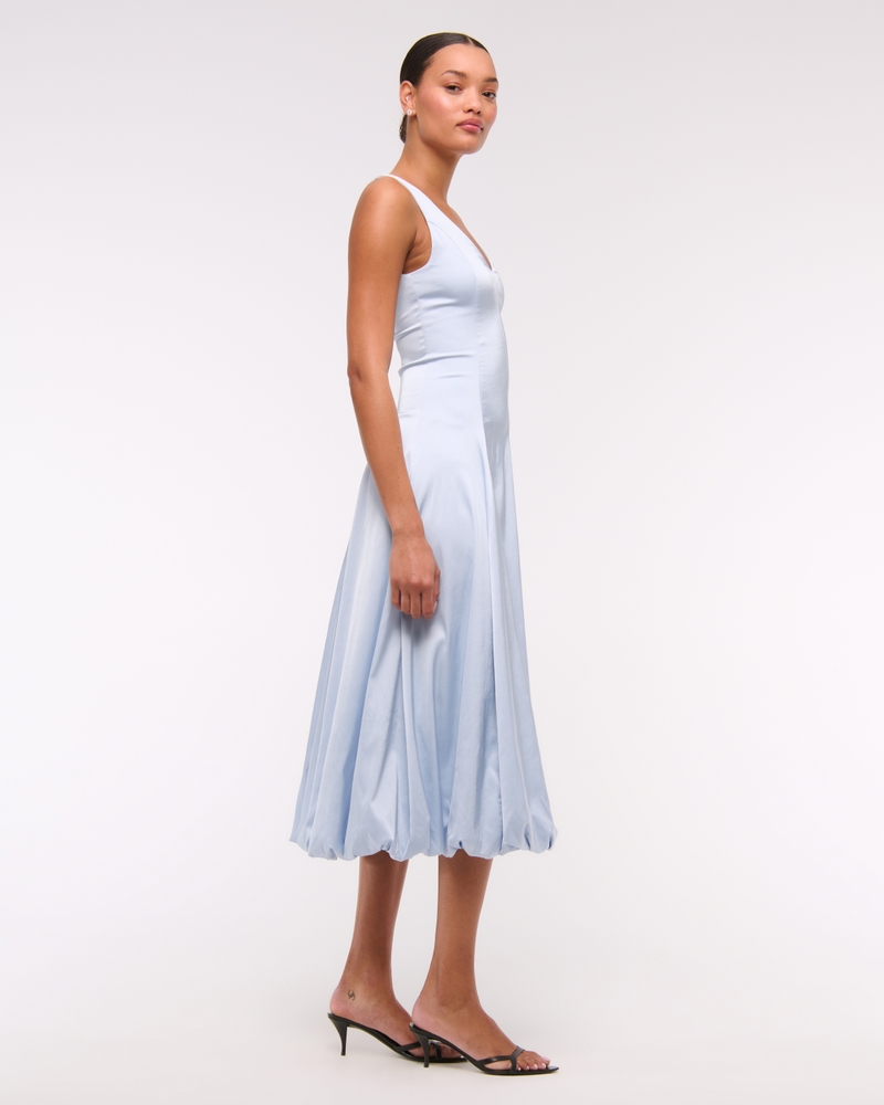 Plunge Bubble Hem Midi Dress