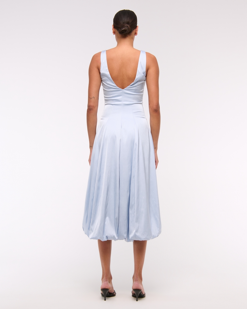 Plunge Bubble Hem Midi Dress