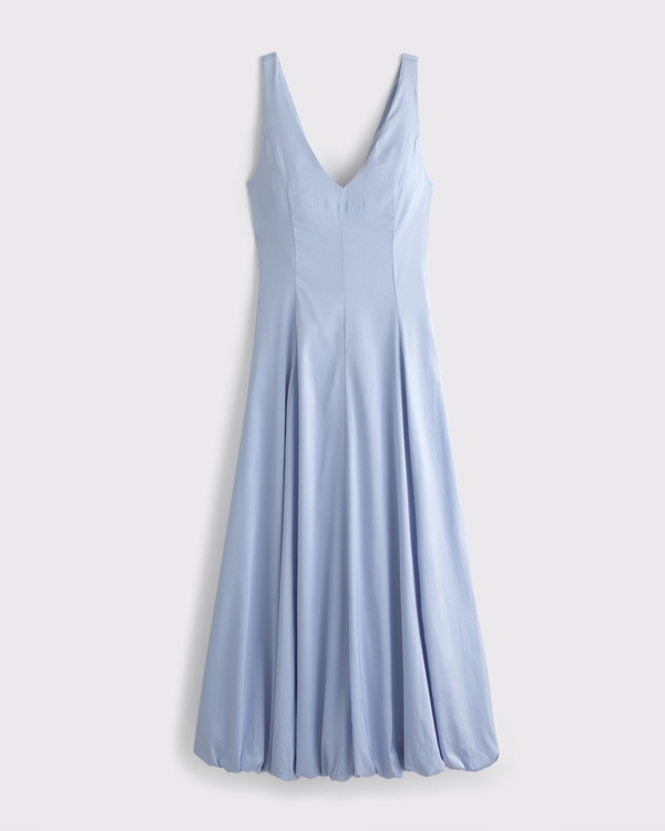 Women's Plunge Bubble Hem Midi Dress In Periwinkle | Size M PETITE | Abercrombie & Fitch