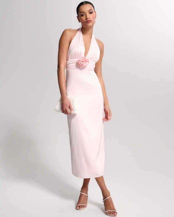 Rosette Halter Midi Dress, Light Pink view 1
