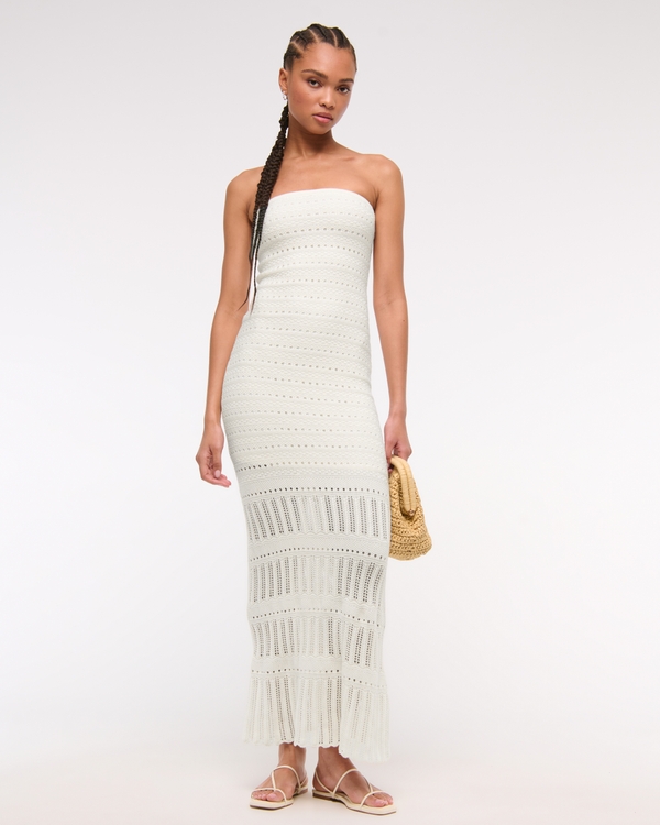 Strapless Crochet-Style Midi Dress