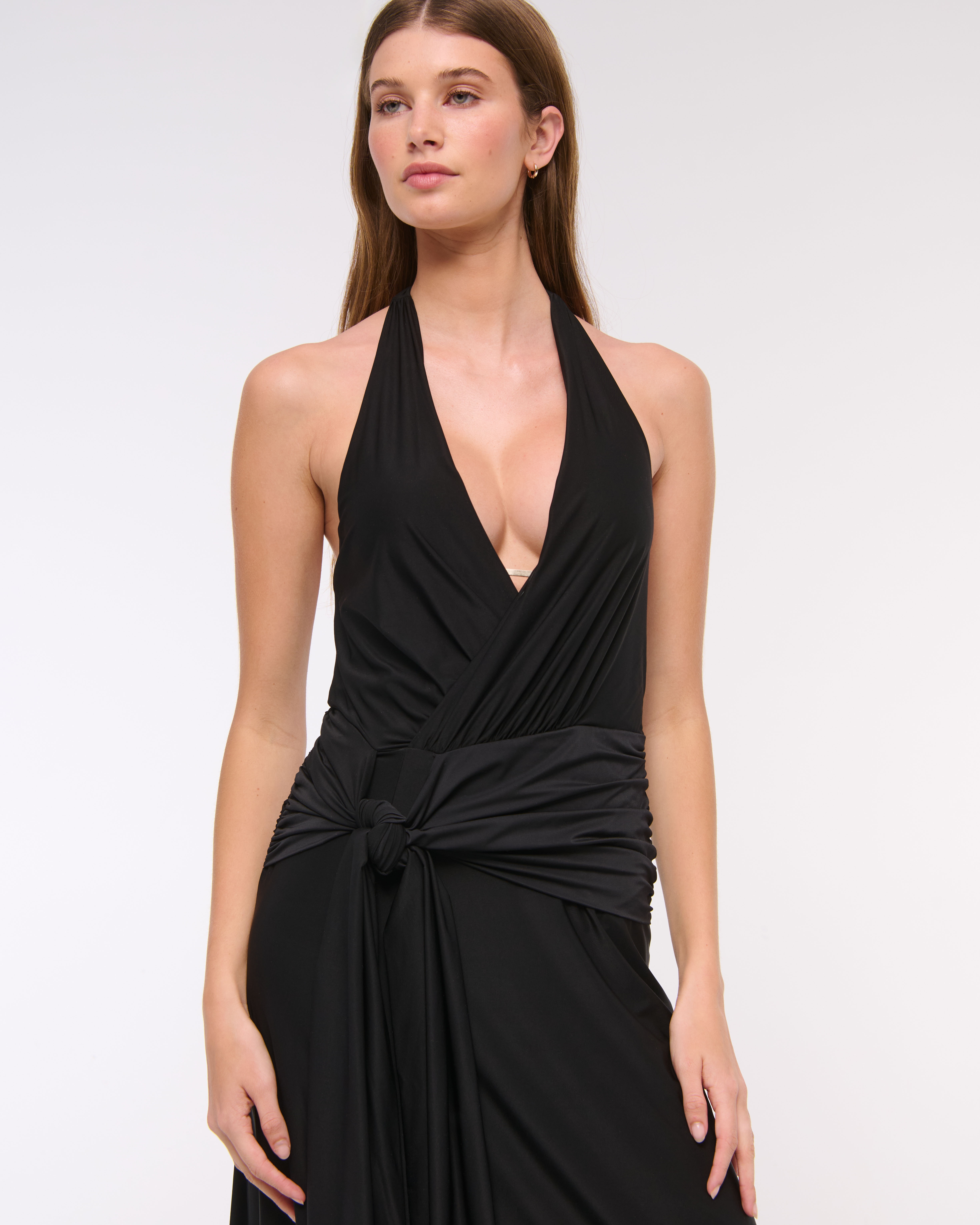 Abercrombie & Fitch ギンガムチェックのミディドレス 黒 Abercrombie & Fitch high neck drop waist midi dress in black