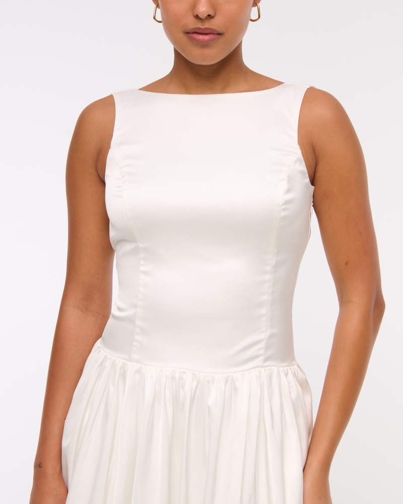 Women's High-Neck Bubble Hem Mini Dress in Pearl | Size S PETITE | Abercrombie & Fitch