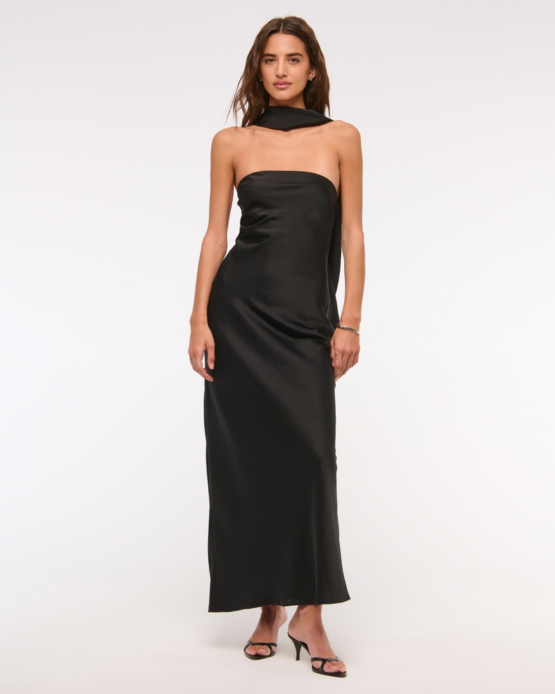 Neck Scarf Black Strapless Maxi Dress Neck Scarf Black Strapless Maxi Dress