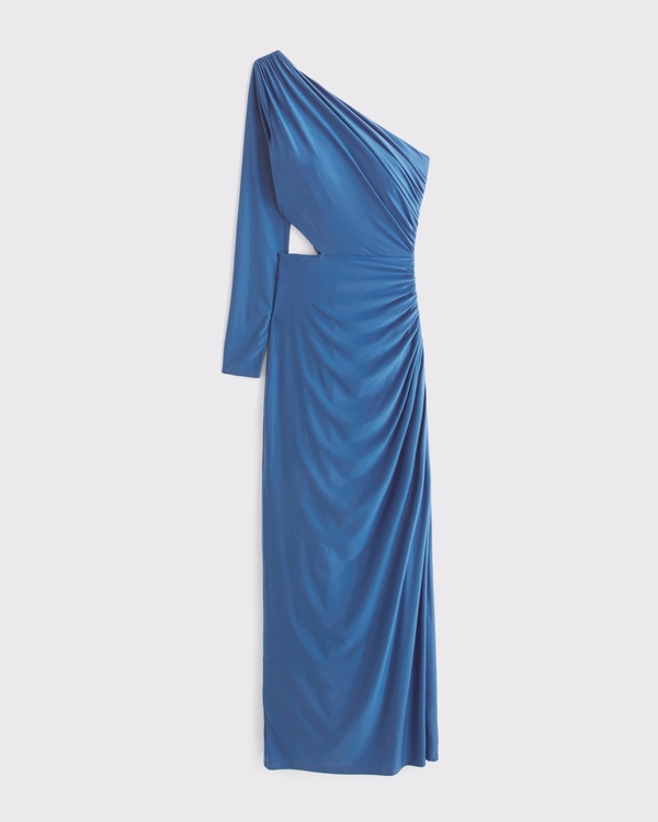 One-Shoulder Draped Maxi Dress, Dutch Blue view 1
