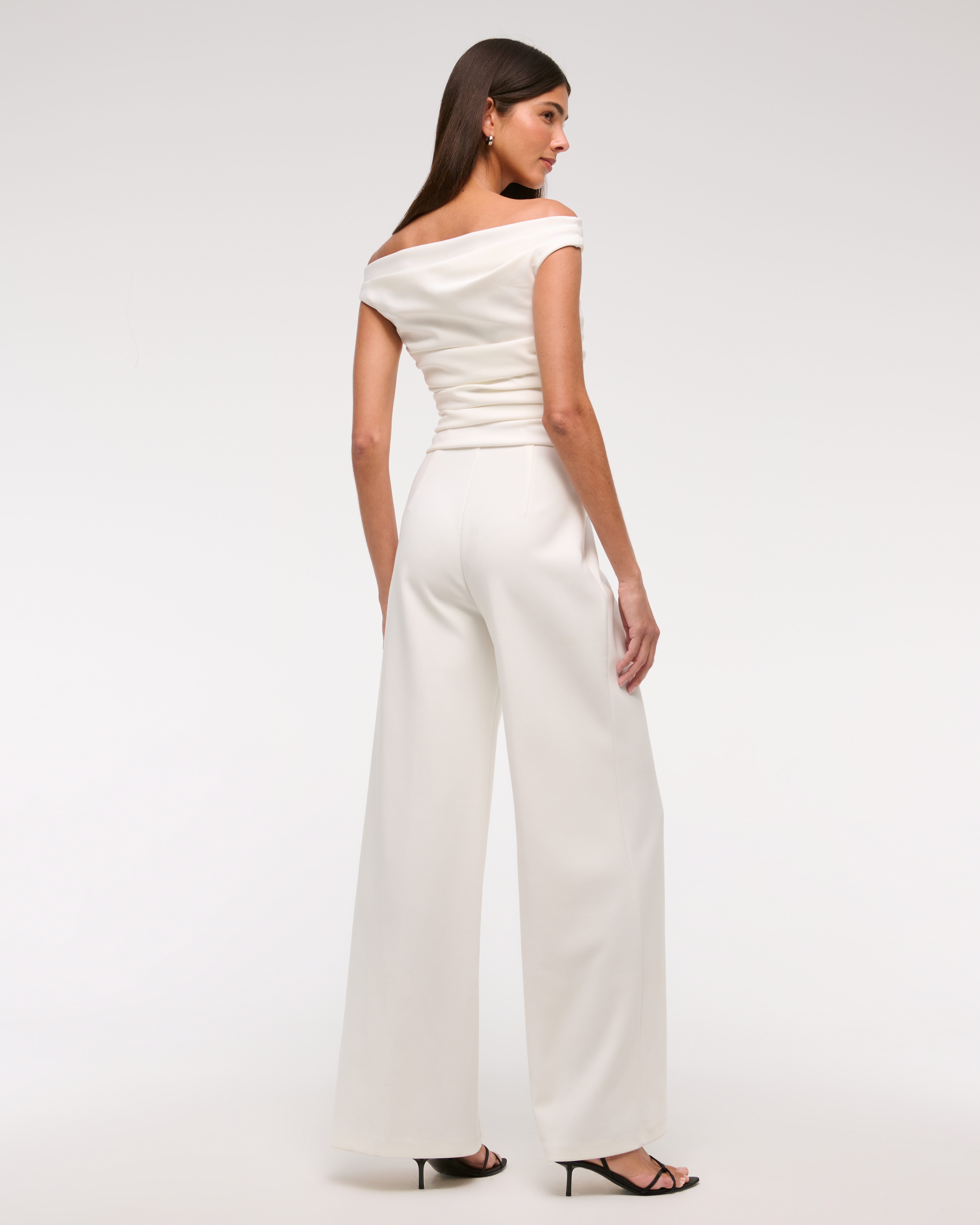 Abercrombie & Fitch Off-the-shoulder Draped Jumpsuit In White