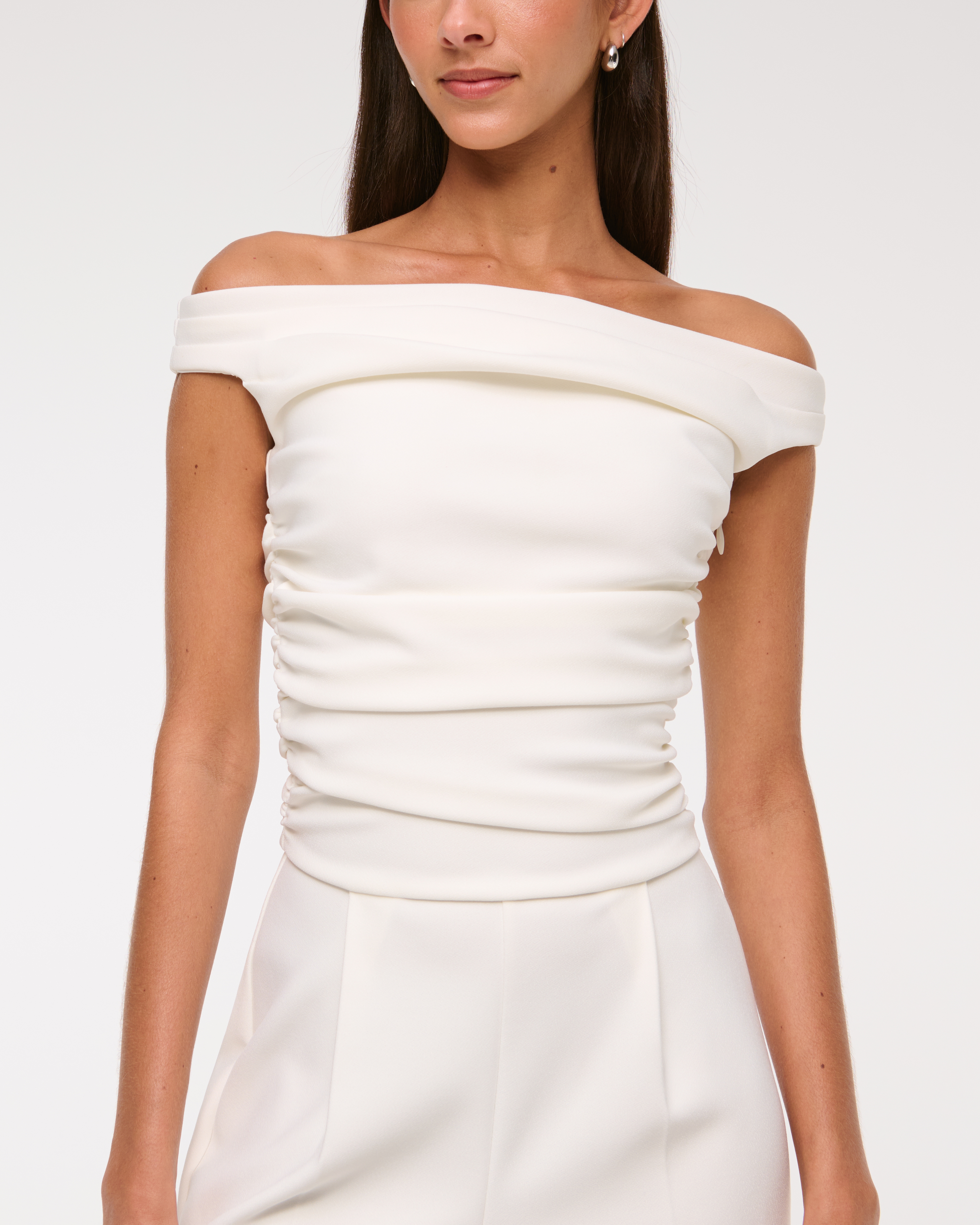 Abercrombie & Fitch Off-the-shoulder Draped Jumpsuit In White