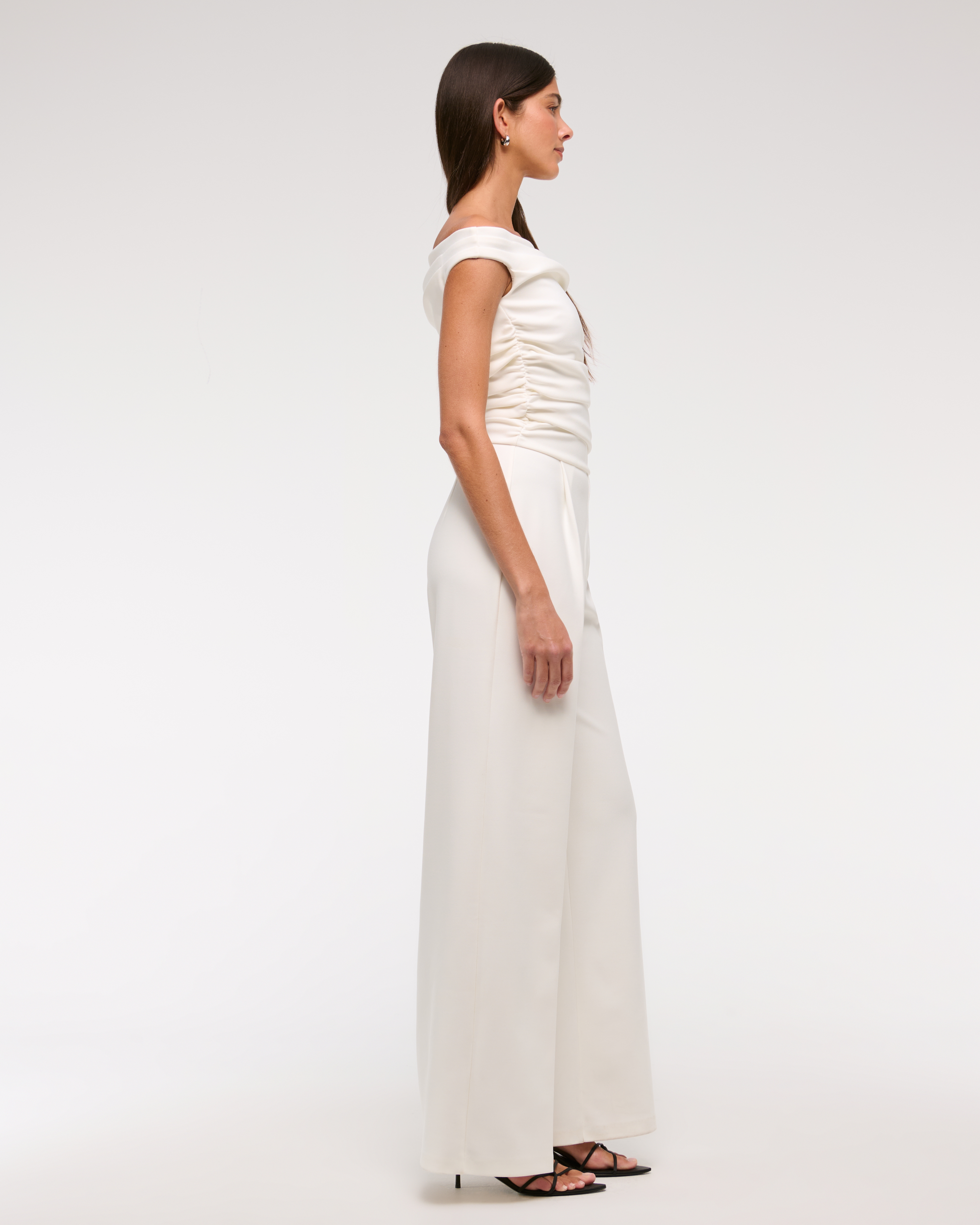 Abercrombie & Fitch Off-the-shoulder Draped Jumpsuit In White