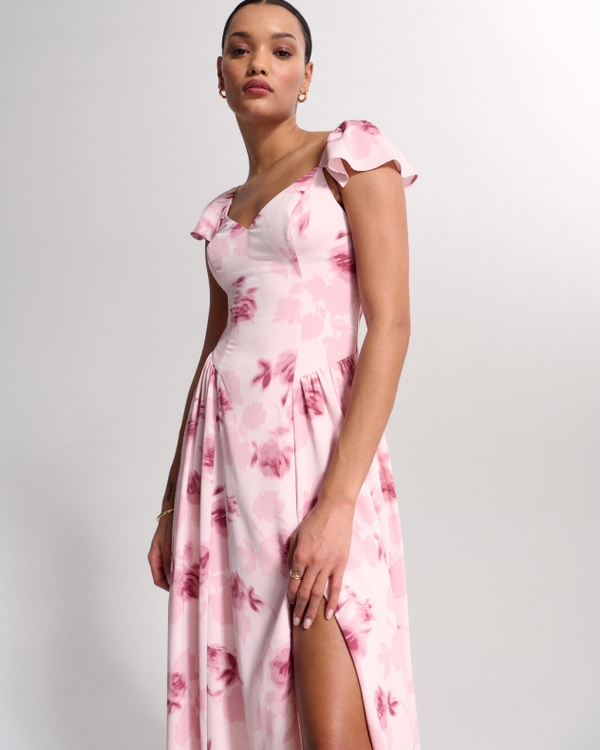 Flutter Sleeve Midi Dress, Pink view 1