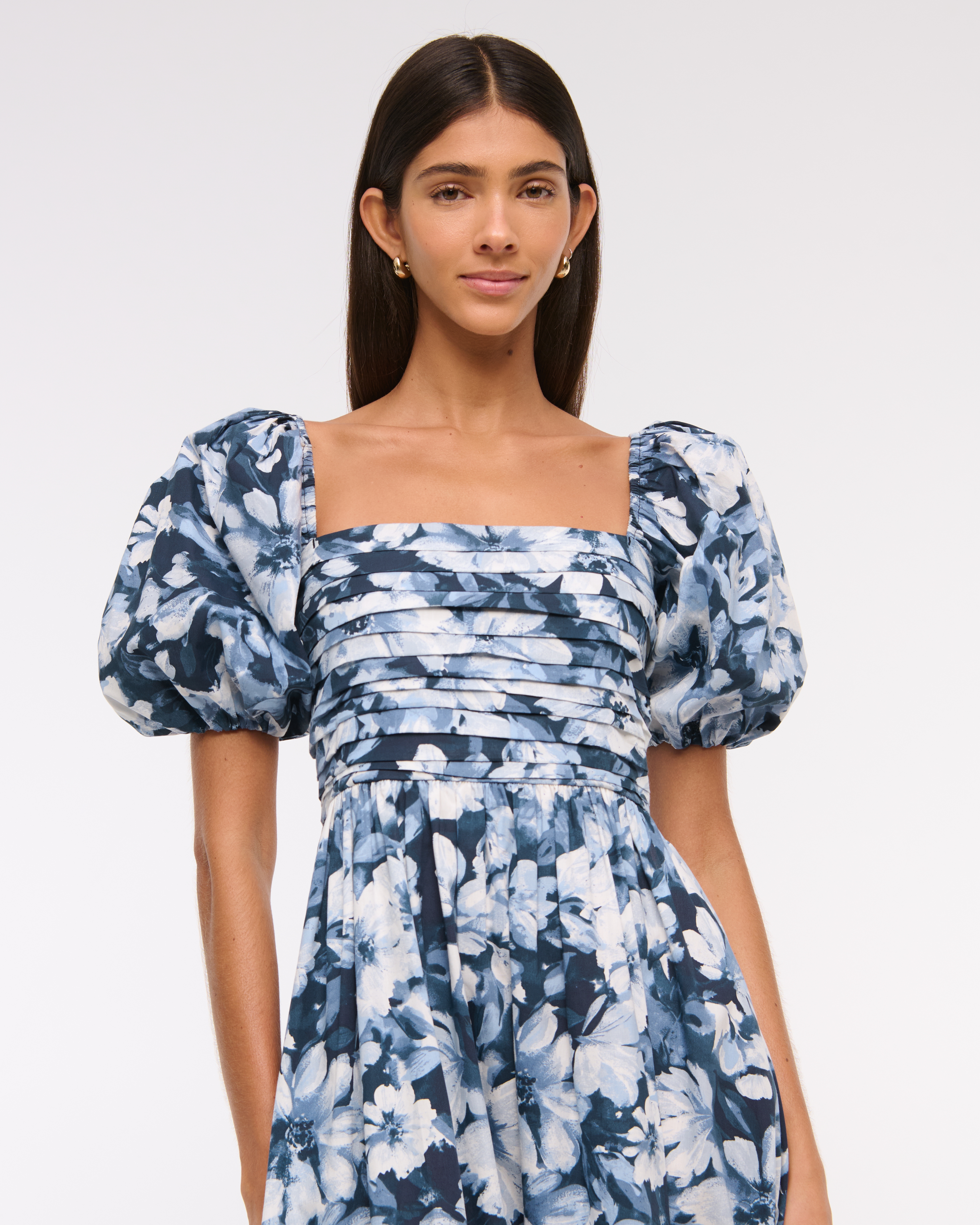 Abercrombie & Fitch The A&f Emerson Poplin Puff Sleeve Midi Dress In Blue