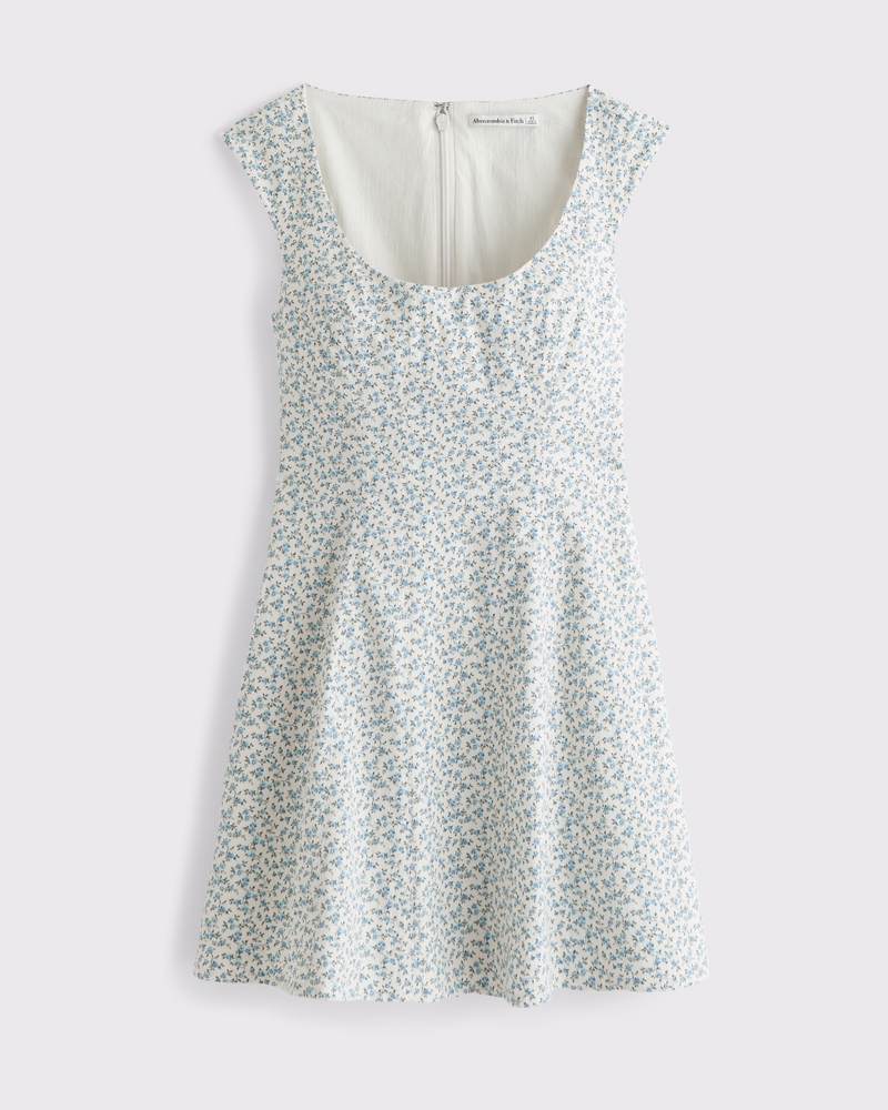 Women's The A&F Mila Cap Sleeve Mini Dress in Cream Floral | Size XL TALL | Abercrombie & Fitch